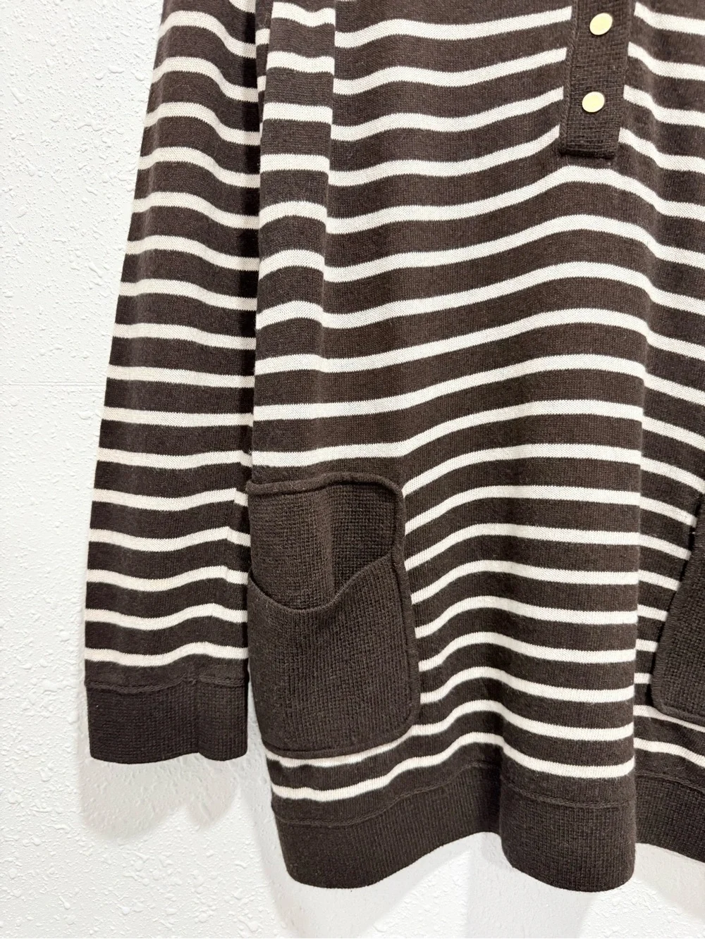 Tory Burch Striped V-Neck Pocket Tunic Sweater XL